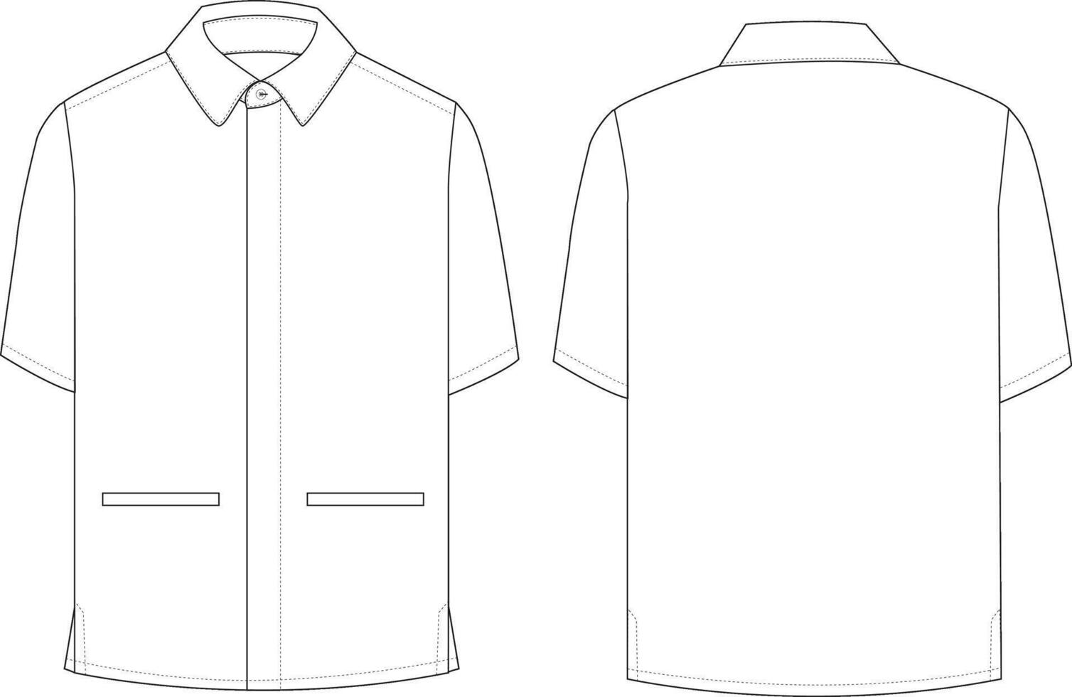 Men's Short Sleeve Shirt Front and Back Illustration, Button-Up Shirt with Pockets vector