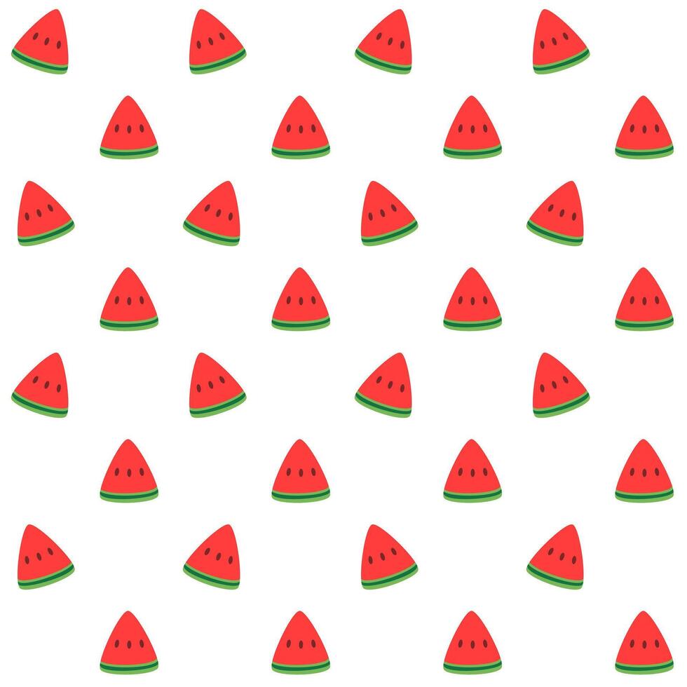 Seamless pattern with red watermelon slices on white background.Summer or fruit.Surface for textile.Decoration ornament for fabric or cloth.Cute wrapping paper.Modern backdrop. vector