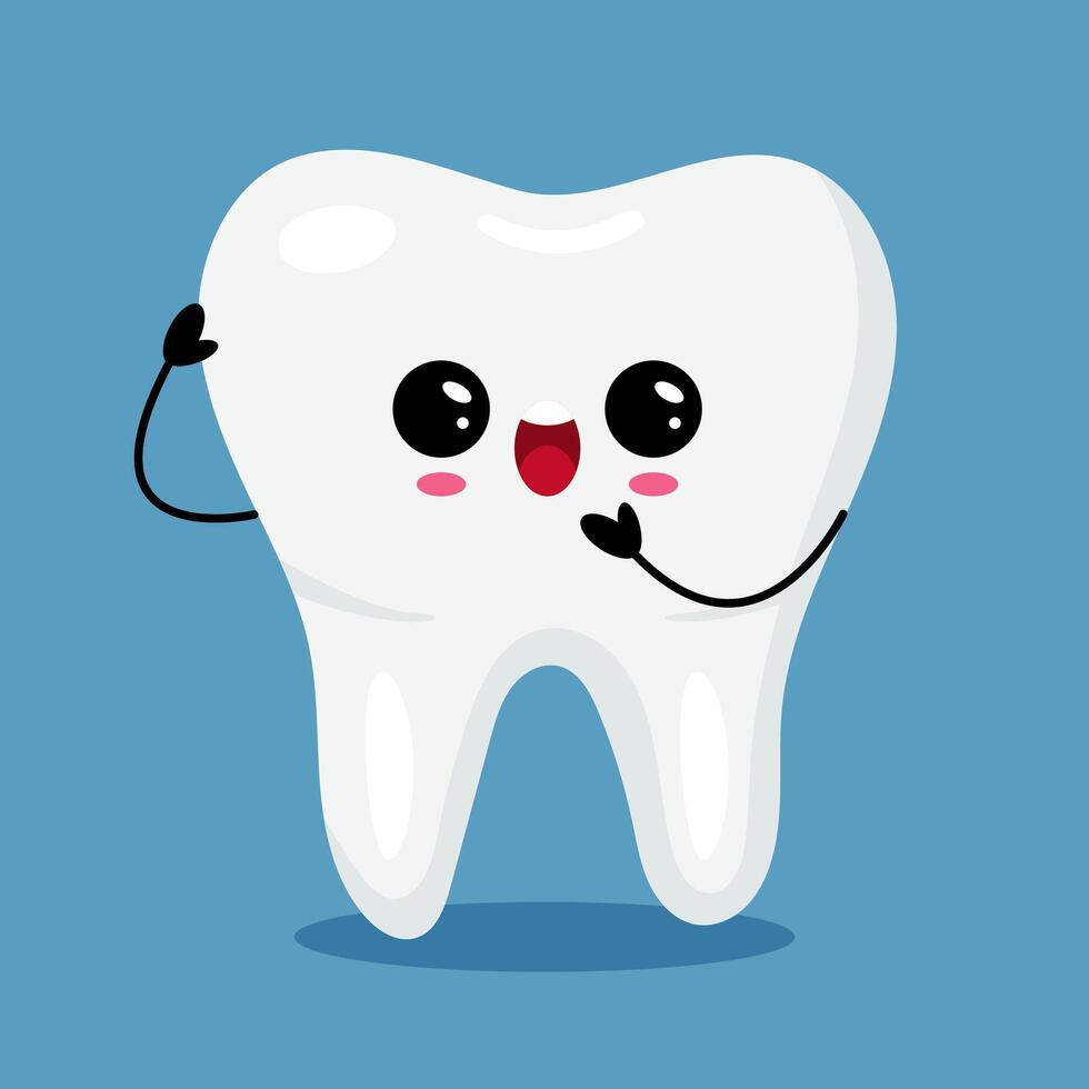 Smiling and waving kawaii tooth on blue background vector