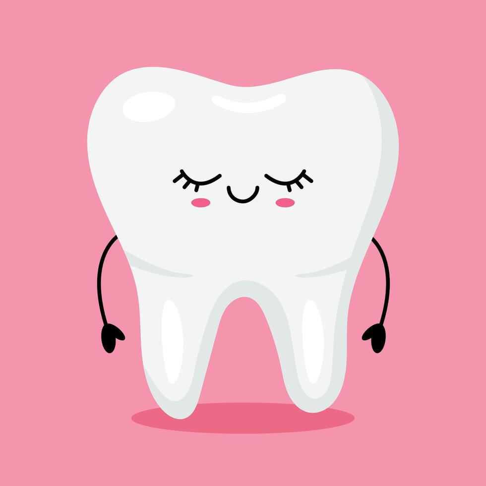 Cute cartoon tooth character with pink background vector