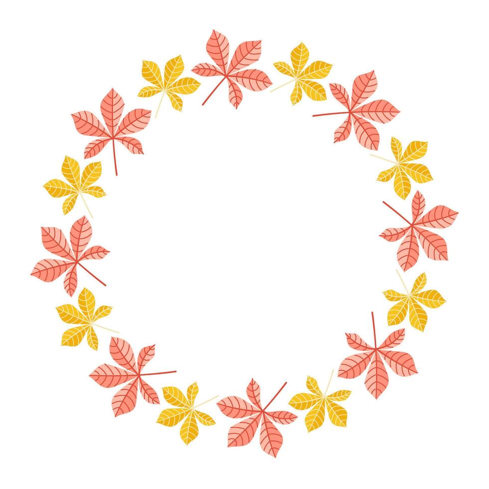 Flat autumn wreath with orange and yellow chestnut leaves vector