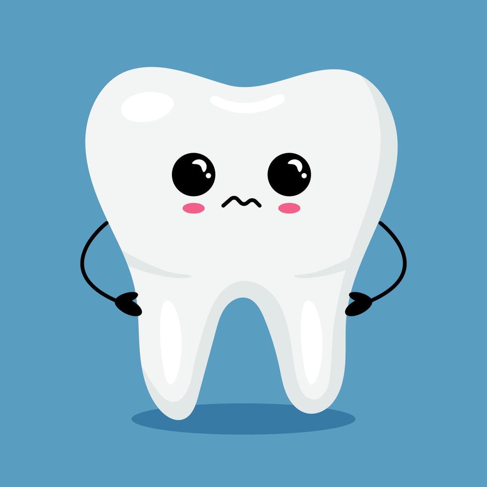 Happy kawaii tooth with big eyes and blue background vector
