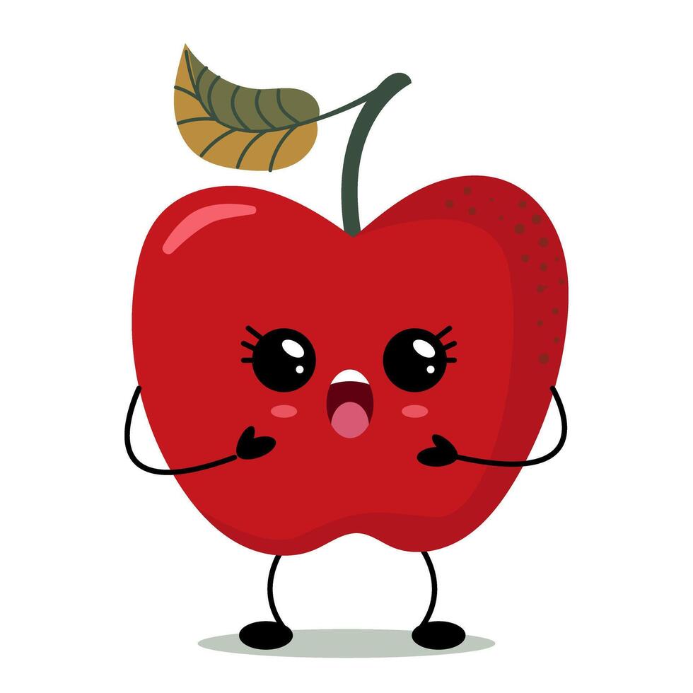 Cute kawaii red apple with big eyes and happy face vector