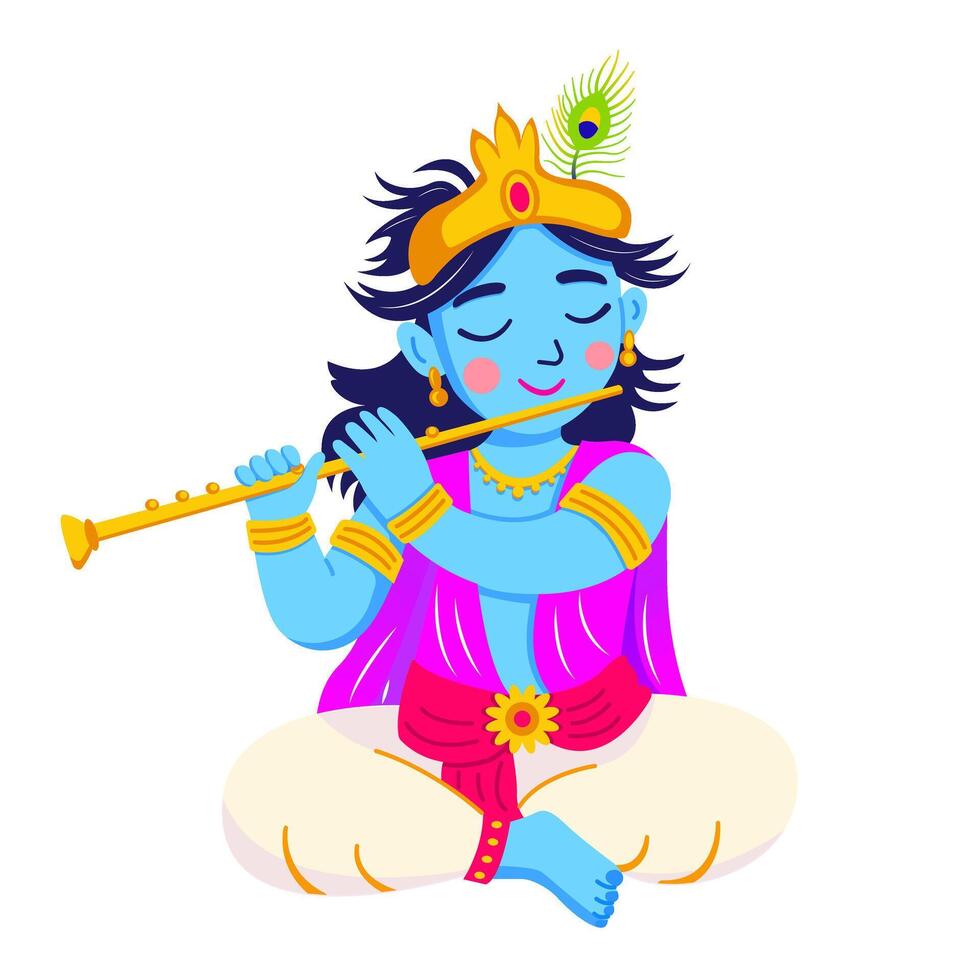 Lord Krishna playing flute on Janmashtami celebration vector