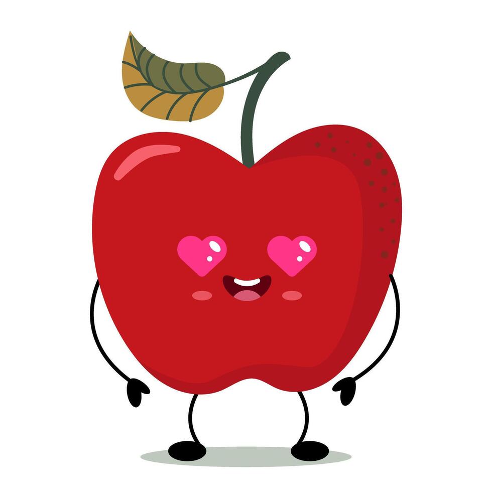 Cute red apple character with heart eyes vector