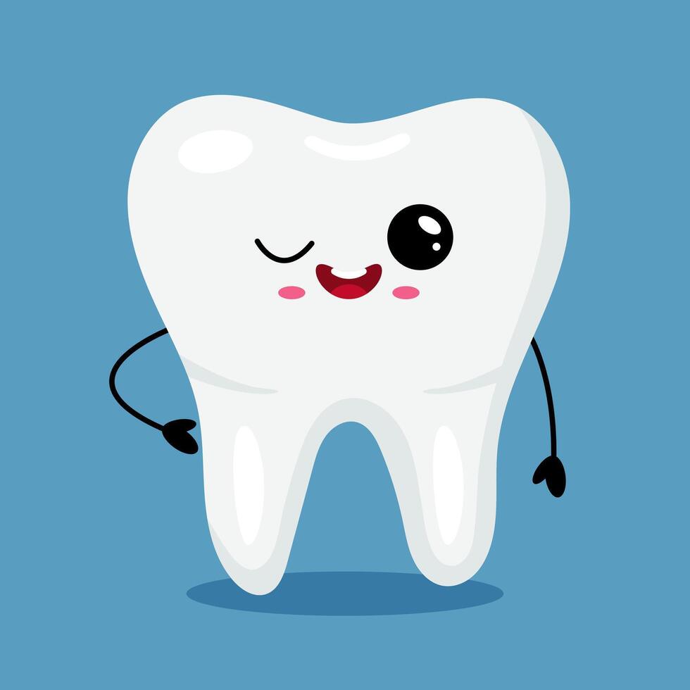 Kawaii tooth cartoon character with blue background vector