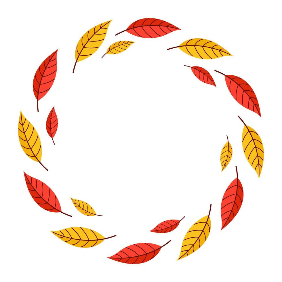 Minimalist Wreath with Red and Yellow Autumn Leaves vector