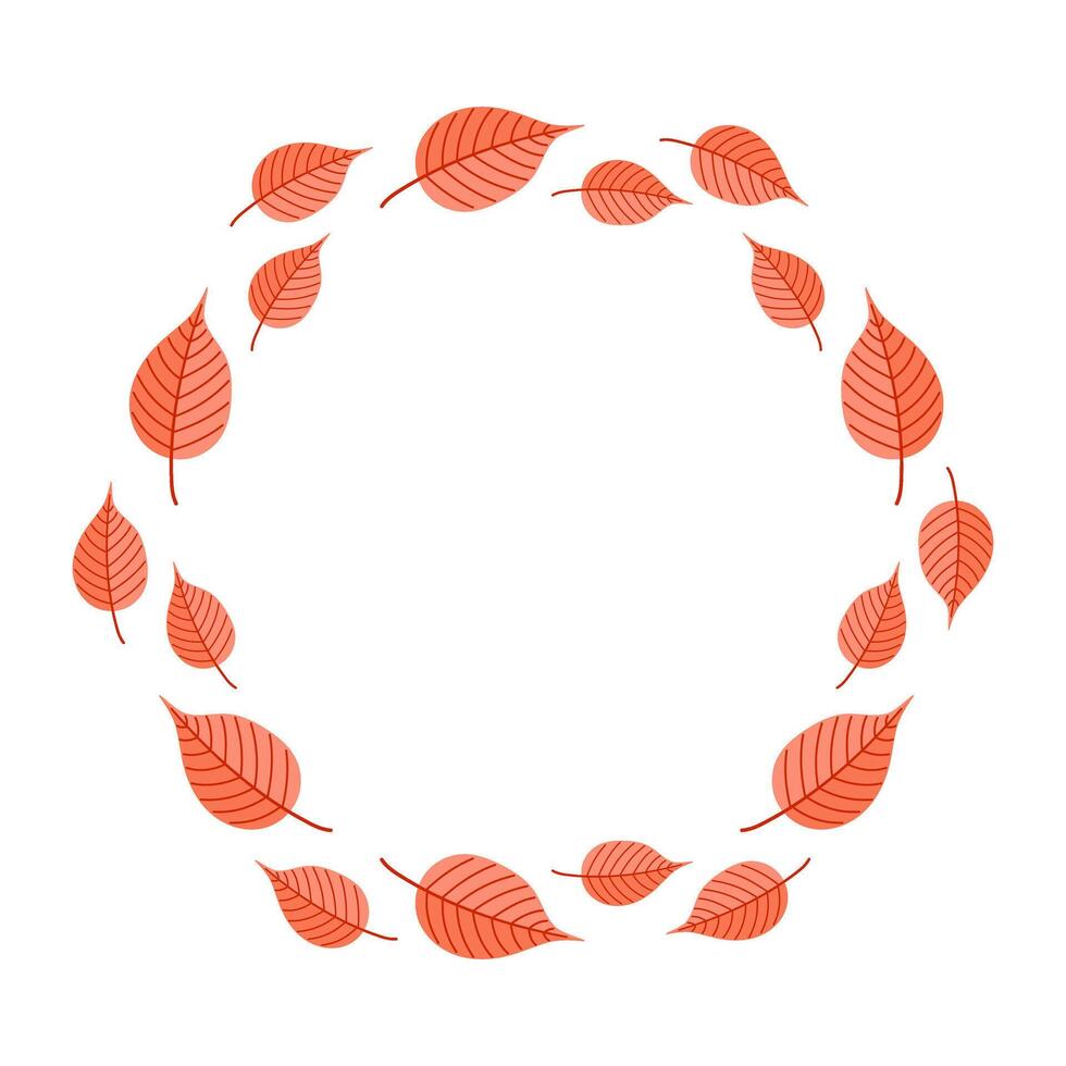 Decorative round frame made of orange-red fall leaves vector