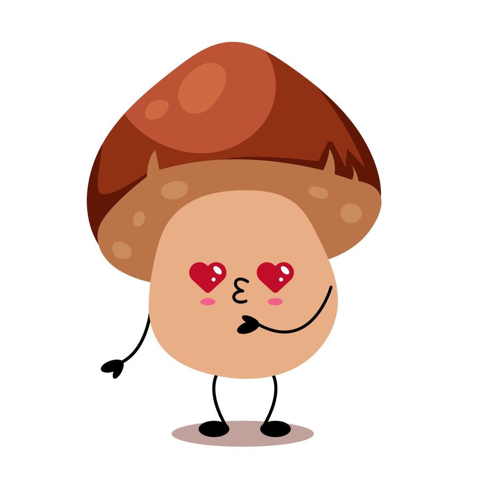 Cute kawaii mushroom with pink cheeks and hearts vector
