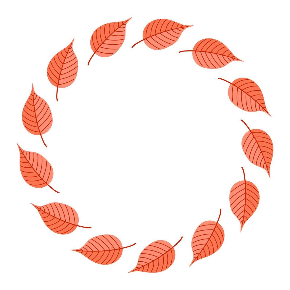 Autumn wreath with red and orange leaves on white vector