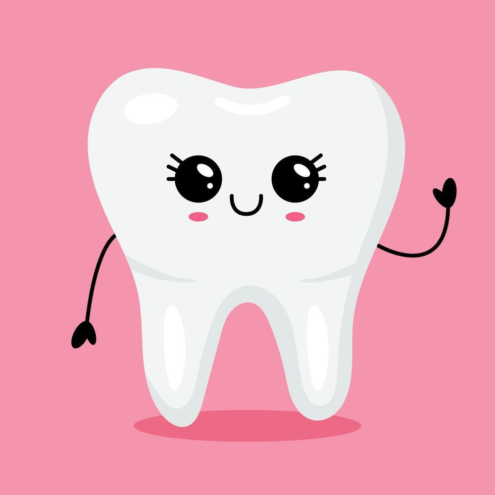 Cute Kawaii Tooth Character with Big Eyes vector