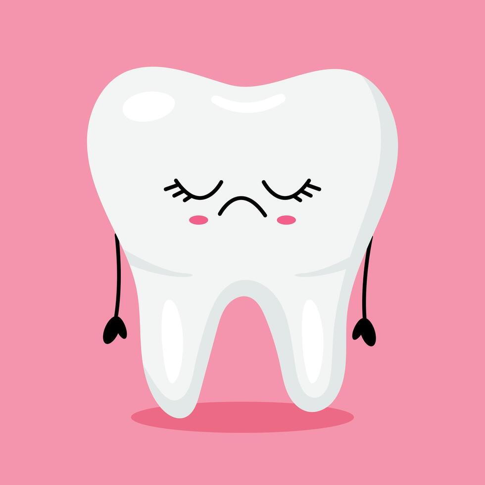 Sad kawaii tooth character with pink background vector