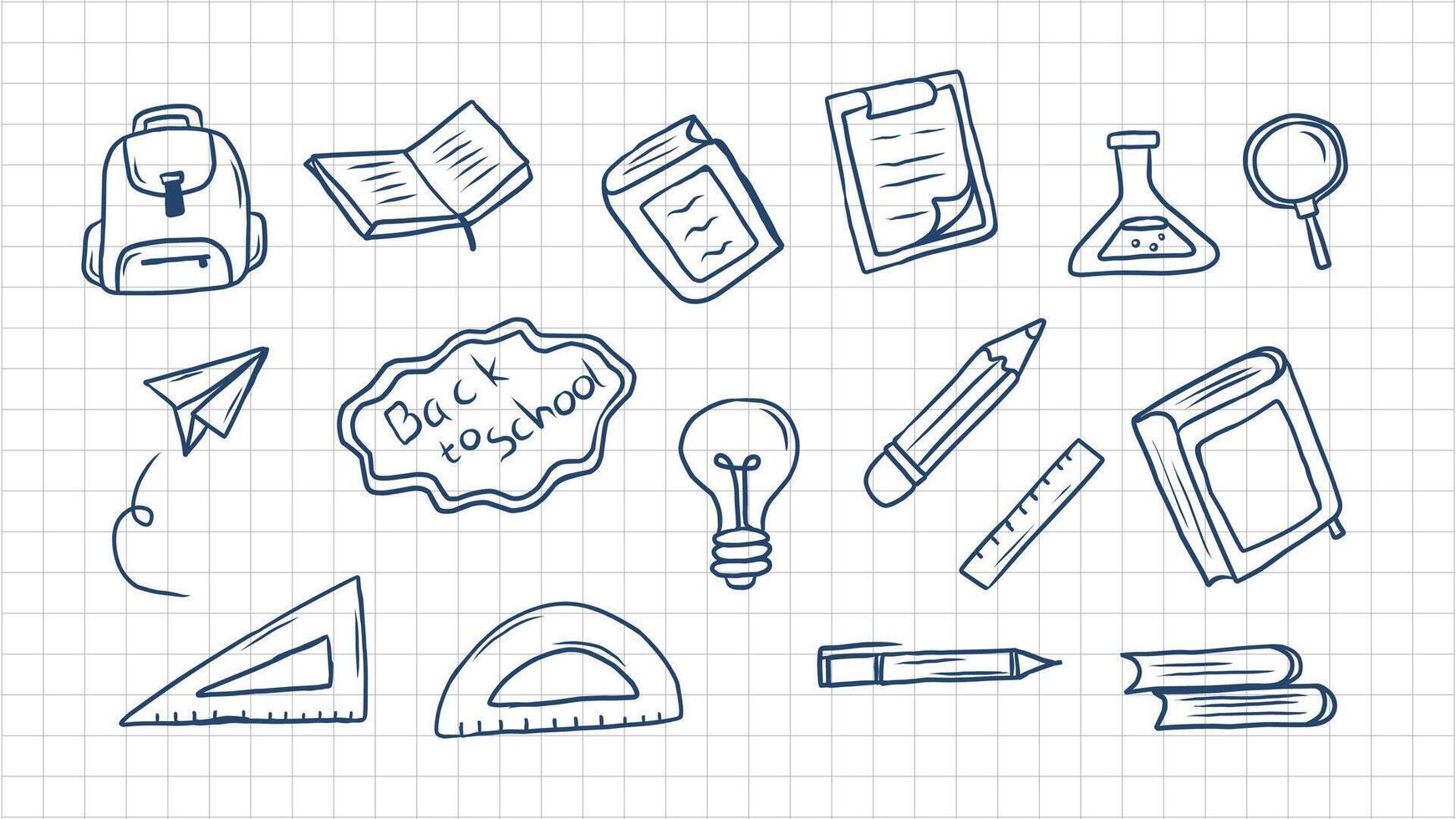 Hand drawn school and education elements with backpack bulb and books vector