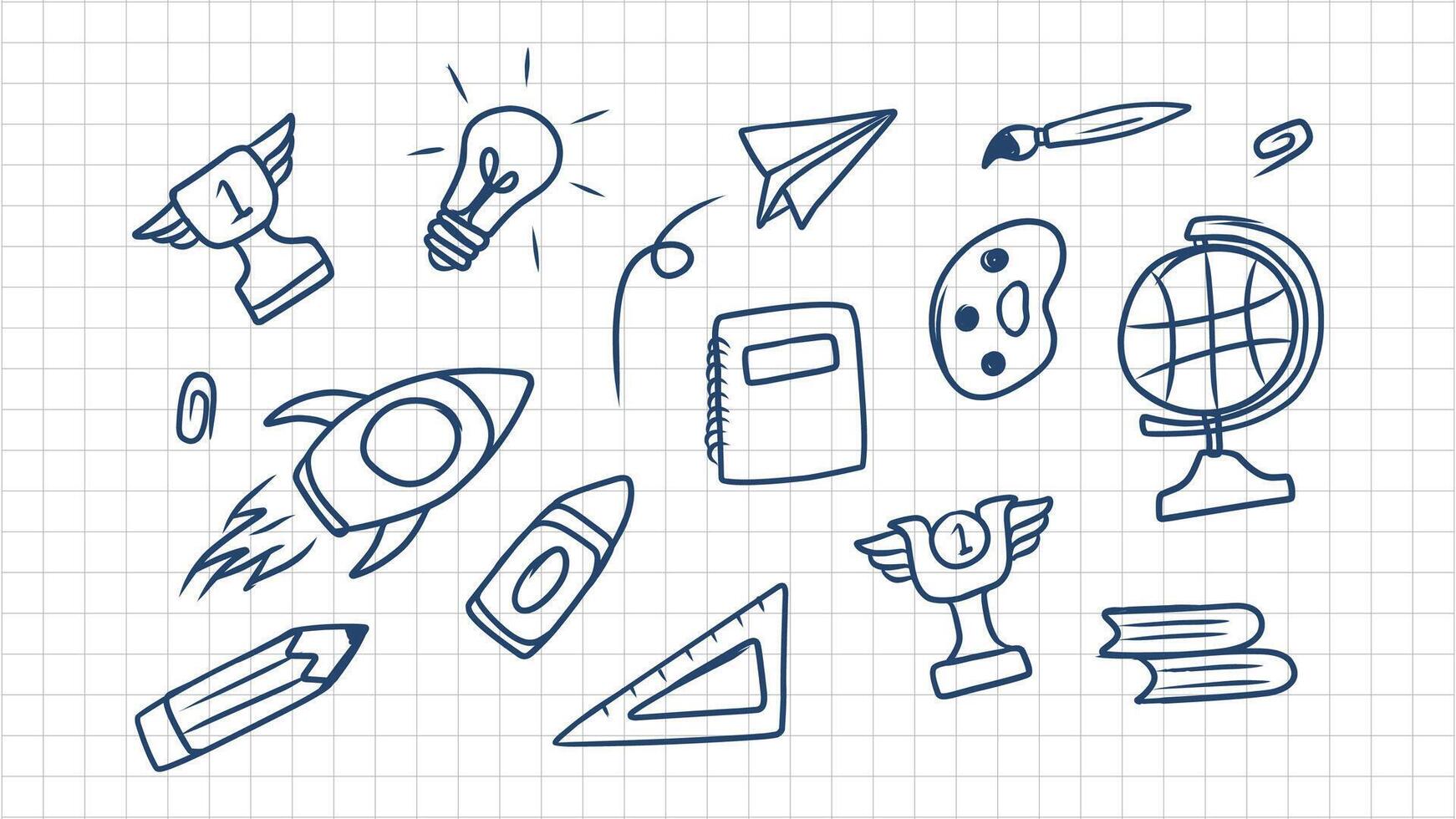 Doodle Hand drawn school and education elements on a graph paper background vector