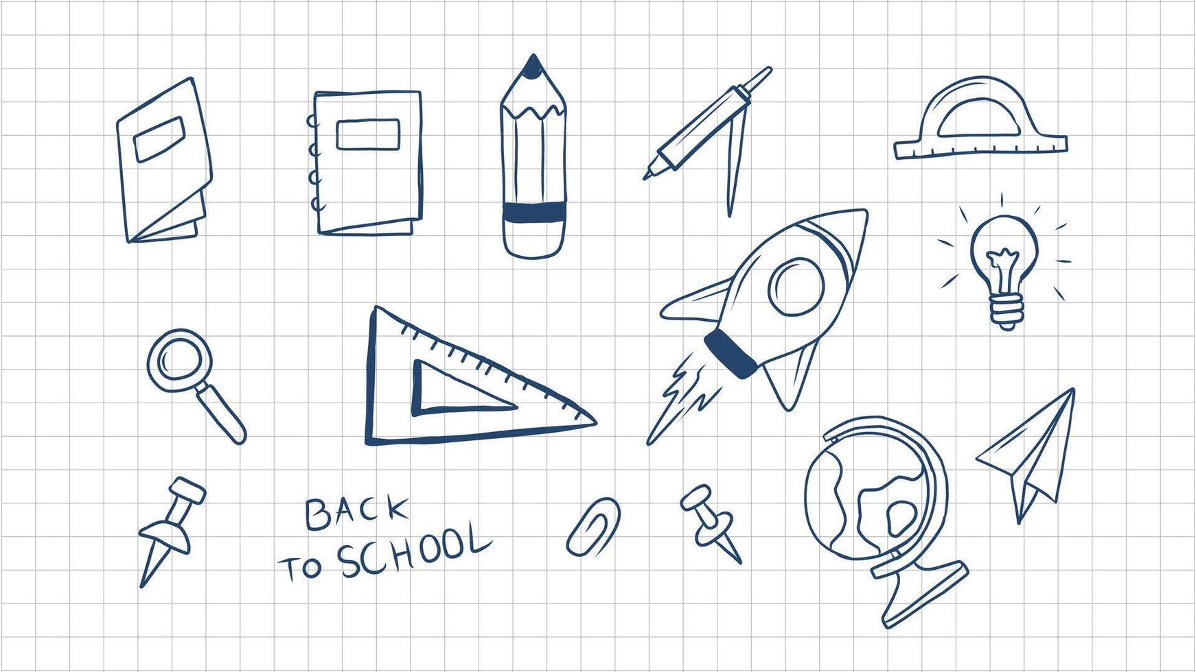 Hand drawn school and education elements on a graph paper background vector