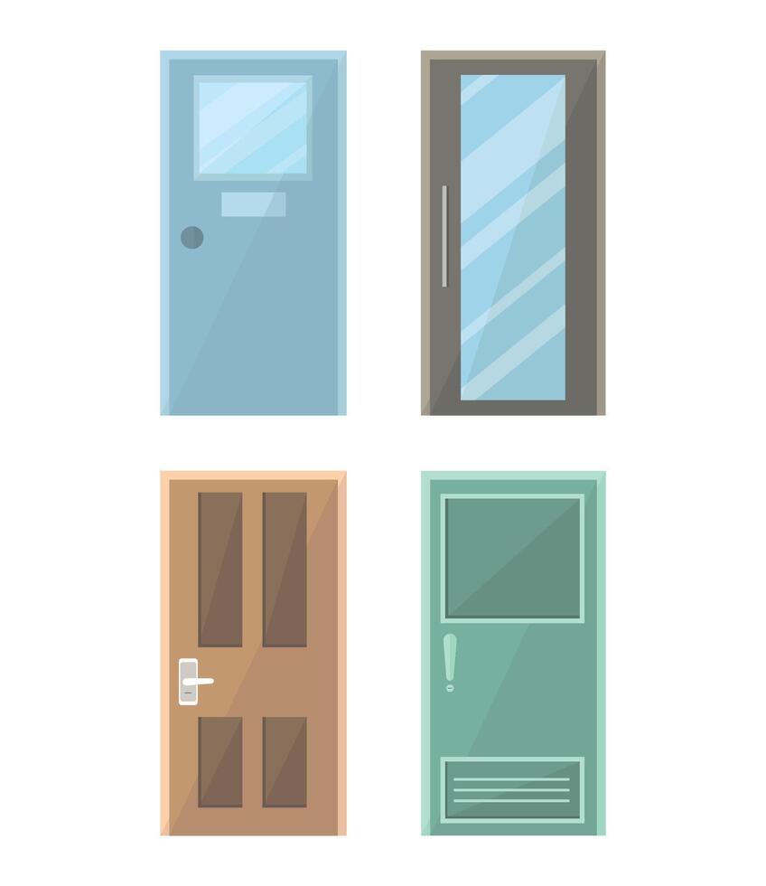 Set of door icons on white background. Entrance doors. Doors to office, study, hall, classroom. vector