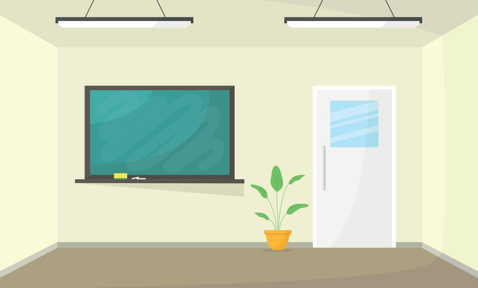 Classroom interior with a board and a plant. Interior without furniture. School, university. vector