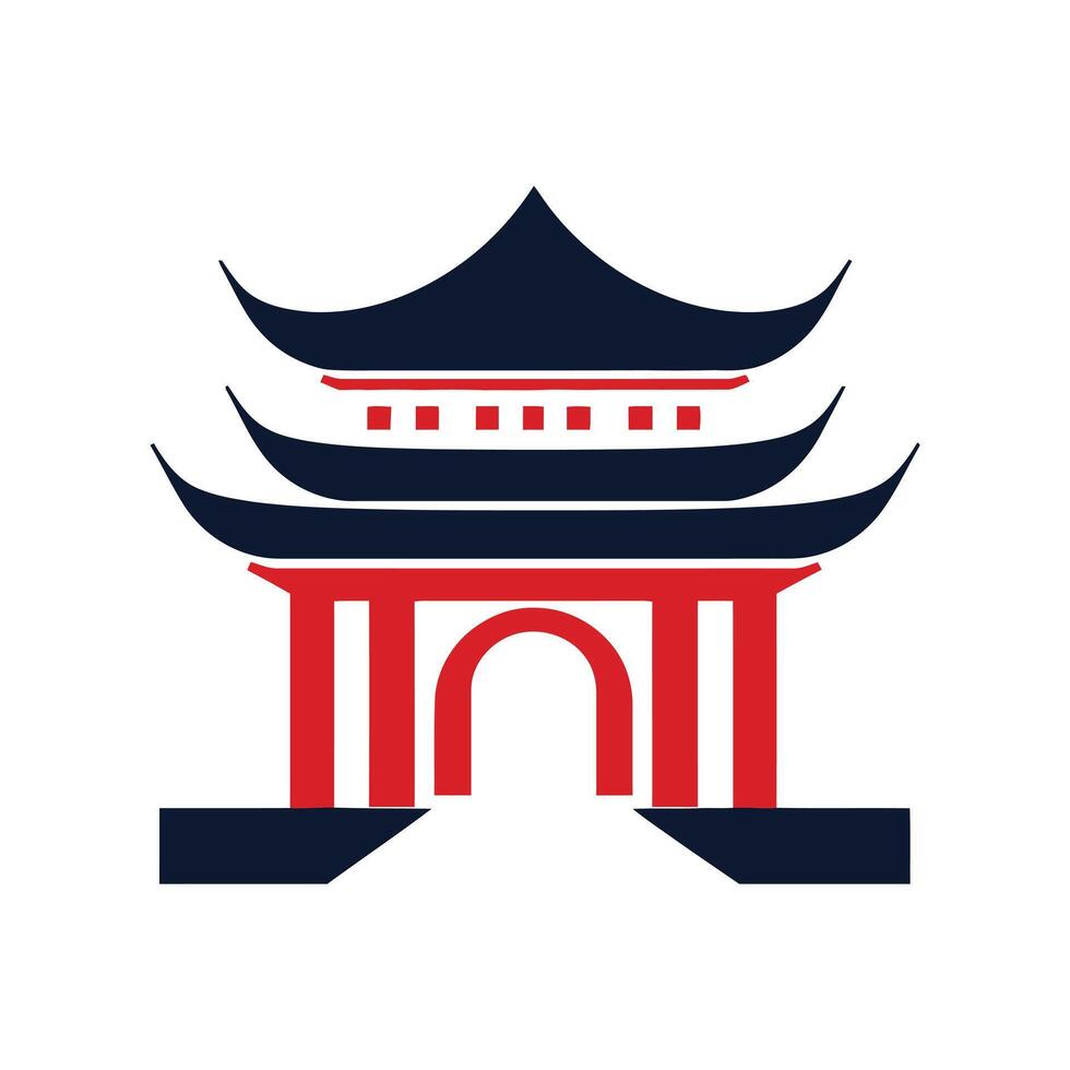 Stylized of Red and Dark Blue Pagoda Building with White Background vector