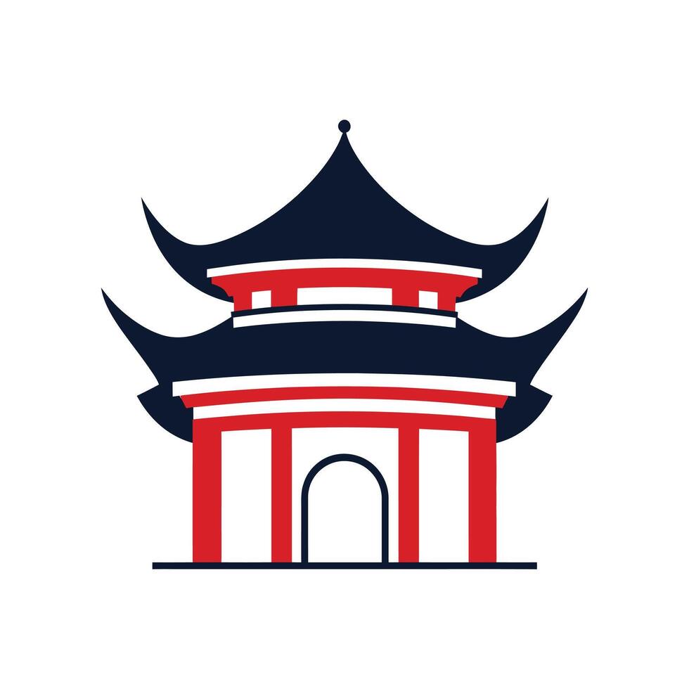 Stylized Red and Black Pagoda Building Design, Asian Architecture Art Isolated vector