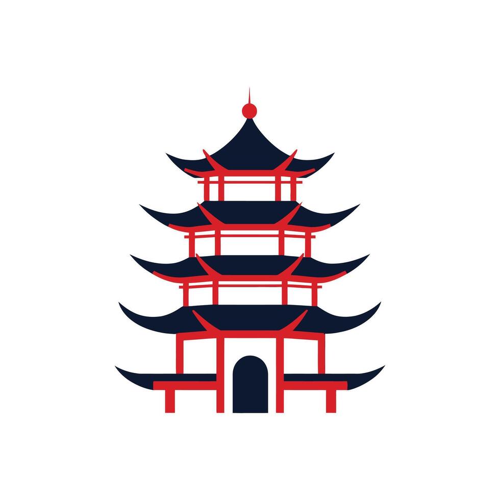 Stylized Illustration of a FiveTiered Pagoda with Black and Red Accents on White vector