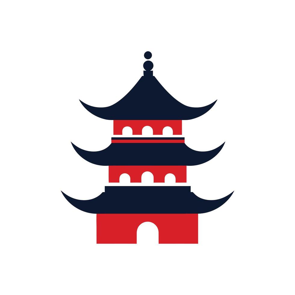 Red and Black Pagoda Illustration Simple Style Asian Architecture Design vector