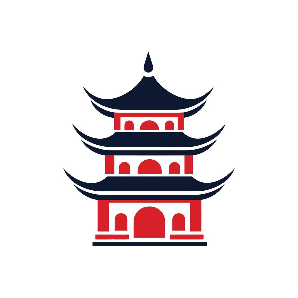 Illustration of a Red and Navy Blue Traditional Pagoda Temple Structure vector