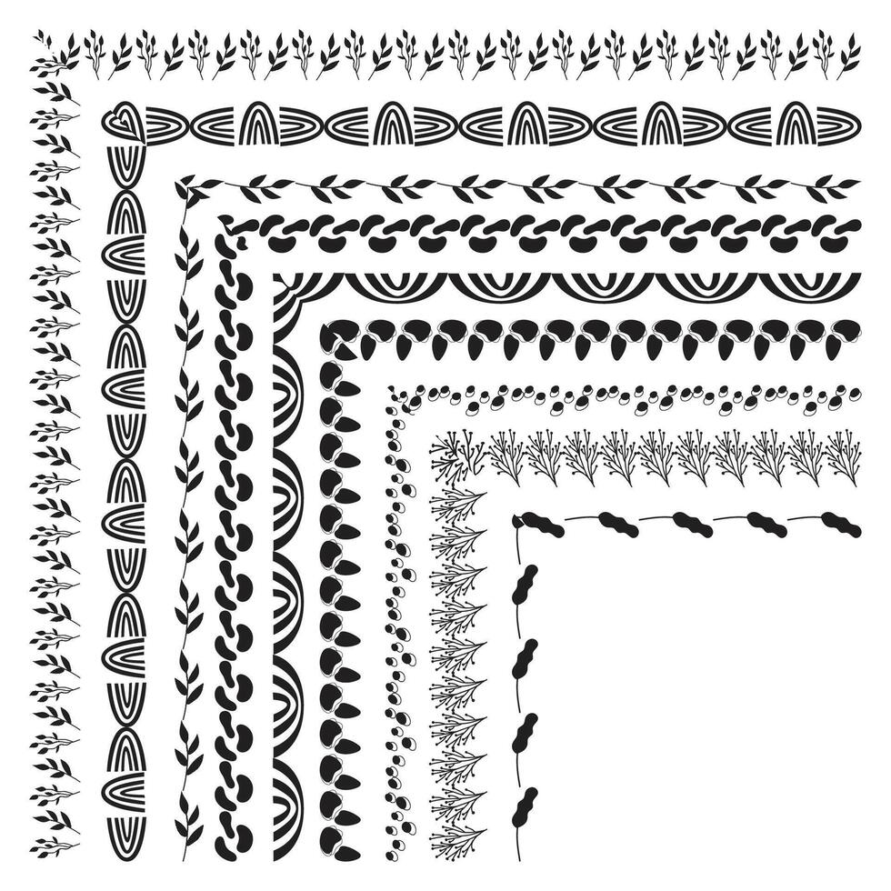 Minimalist Line Art Border Collection, Repeating Tattoo Border Design . vector