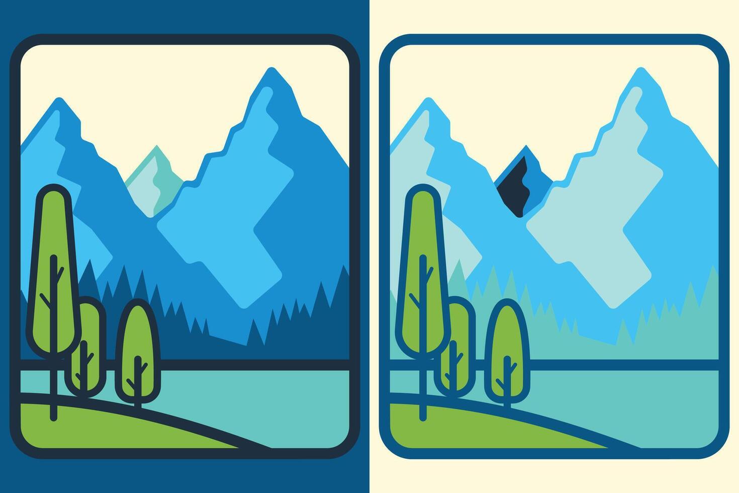 Mountain Lake Landscape Illustration, Minimal Nature Wilderness Badge Design vector