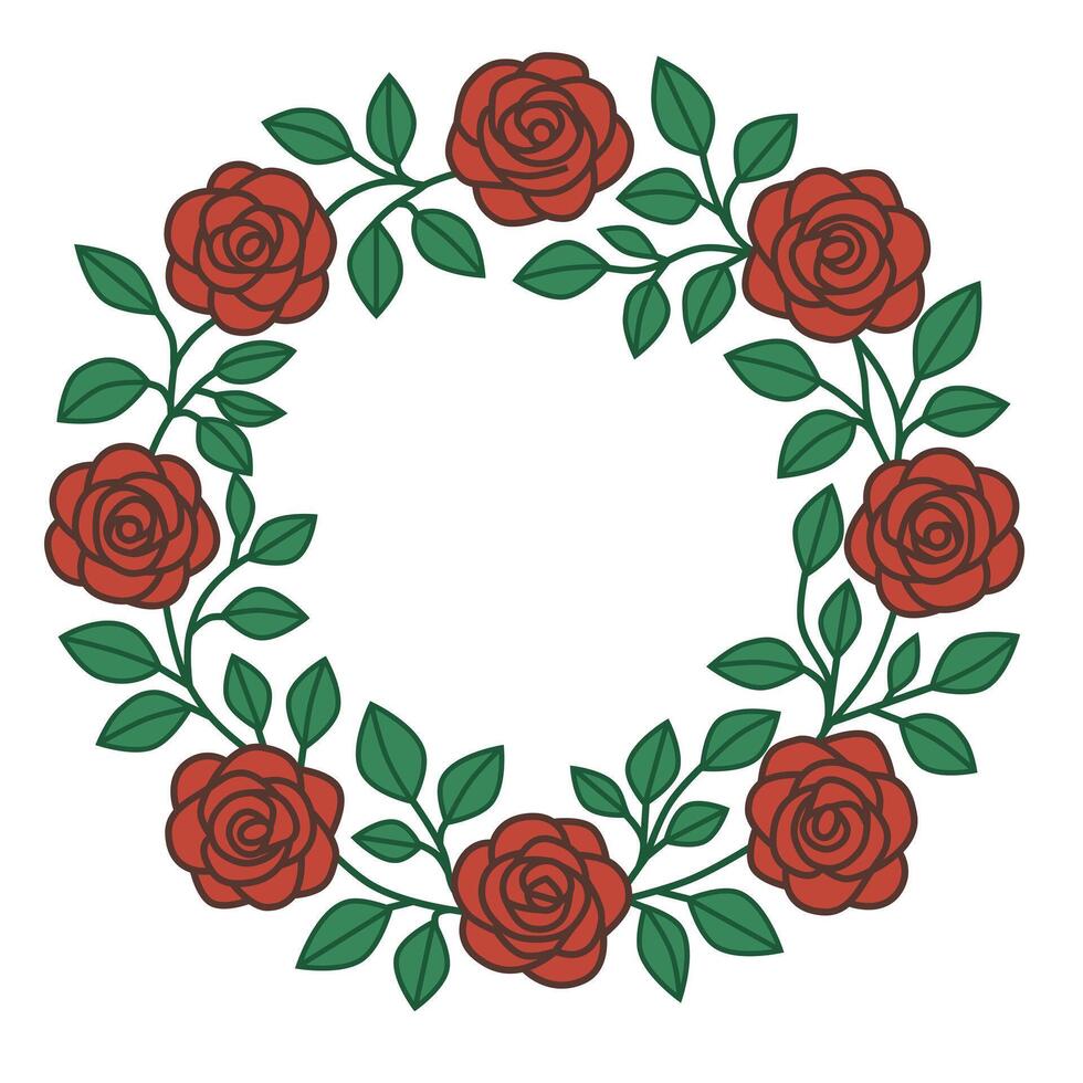 Rose Wreath with Green Leaves vector