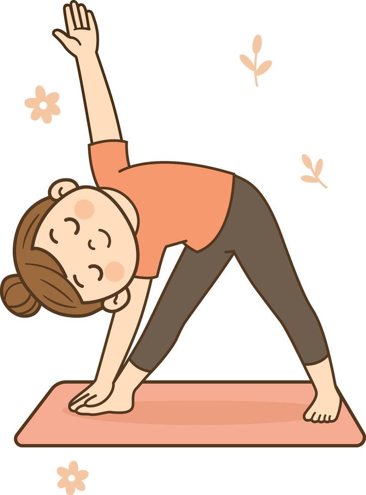 Cute Girl Practicing Yoga Triangle Pose Illustration vector