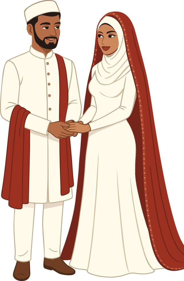 Muslim Wedding Couple Traditional Nikah Attire Illustration vector