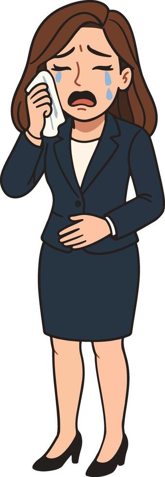 Businesswoman Crying and Wiping Tears vector