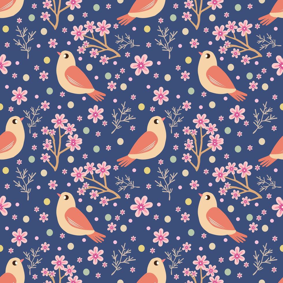 Floral bird pattern design in vibrant colors vector