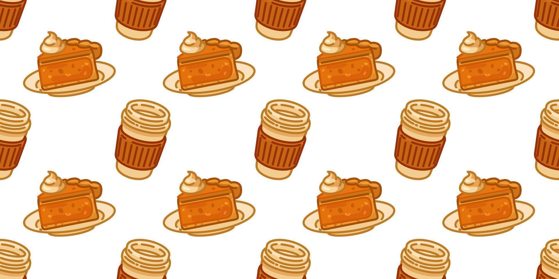 Seamless Coffee Pumpkin Pie Pattern vector