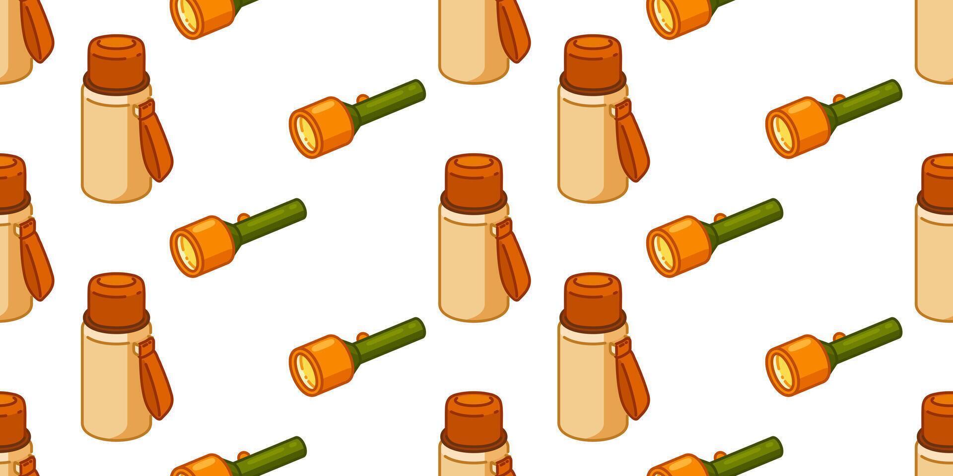 Seamless Thermos Flashlight Pattern Design vector