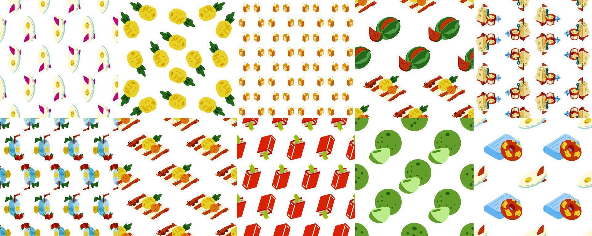 Summer Seamless Sea Pattern Pack. Set of 10 seamless patterns with summer sea travel elements. Flat style, bright vibrant colors. vector