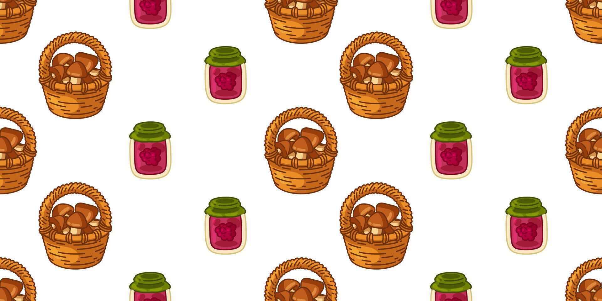Seamless Mushroom Jam Basket Pattern vector
