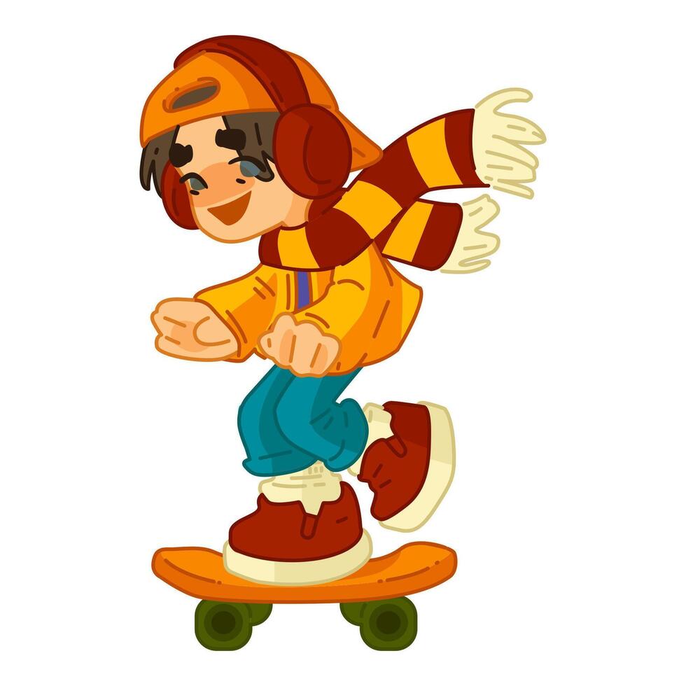 Autumn Boy on Skateboard Illustration vector