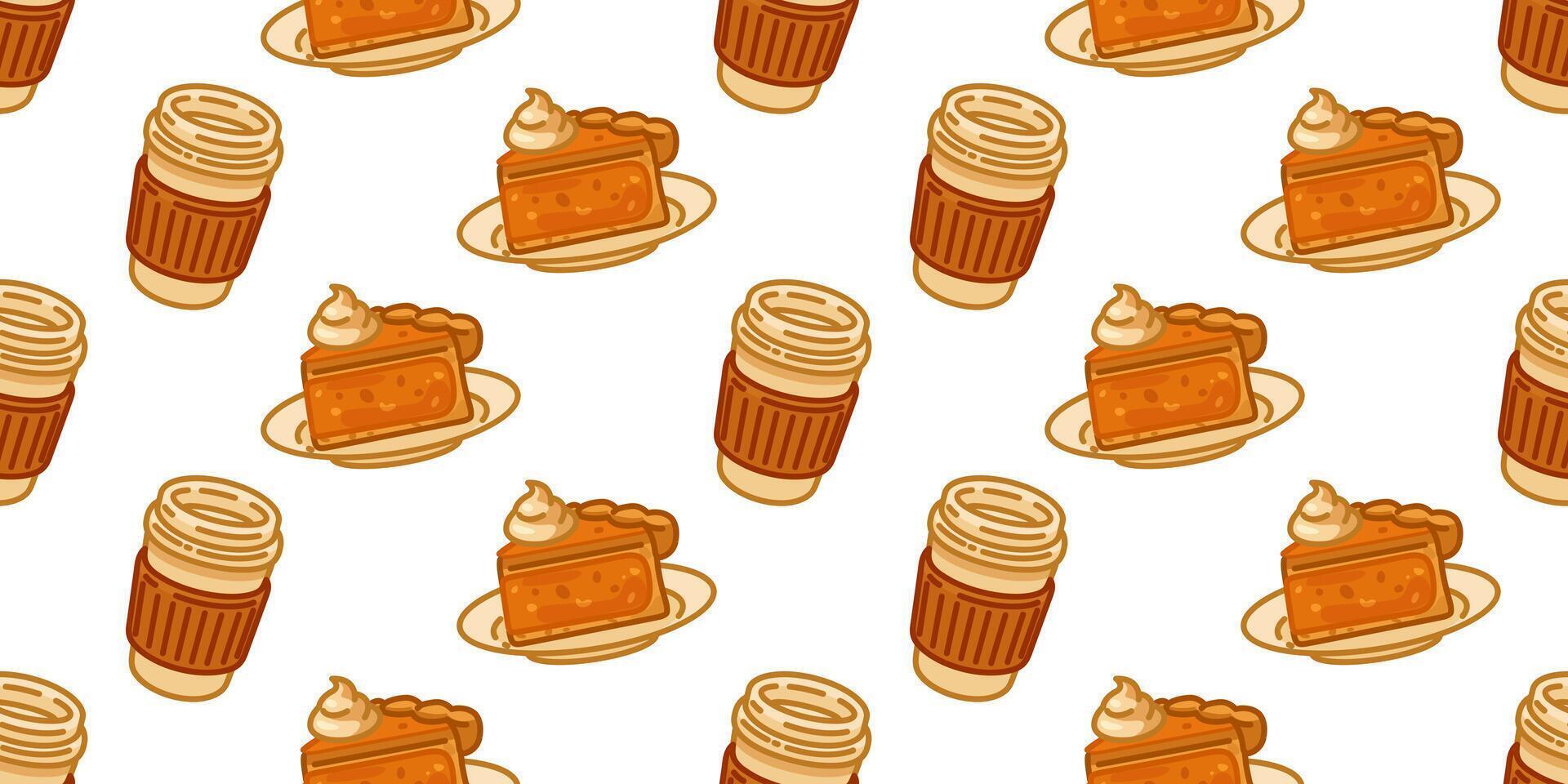 Seamless Pumpkin Pie Coffee Pattern vector
