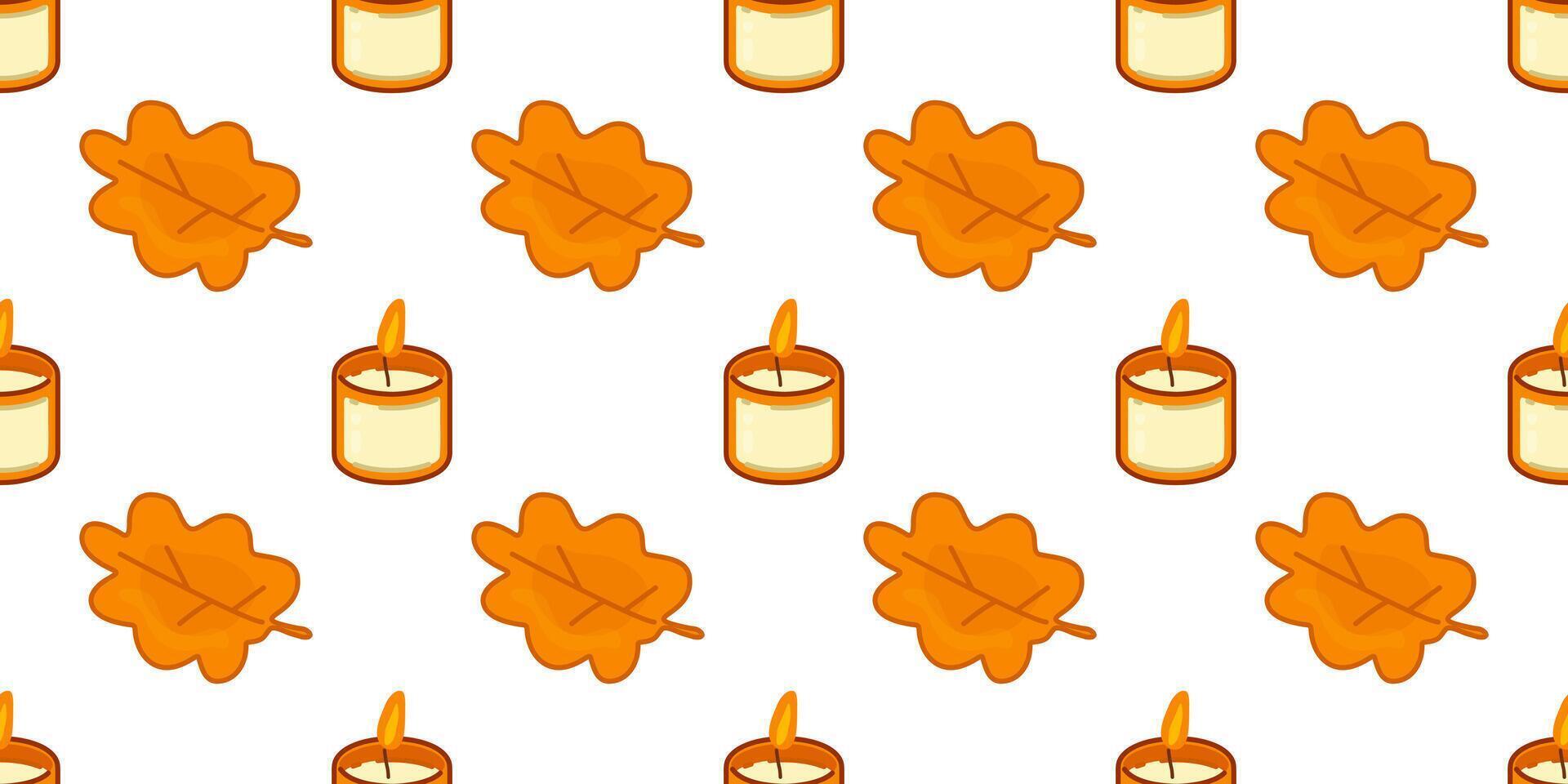 Seamless Autumn Candle Leaf Pattern vector
