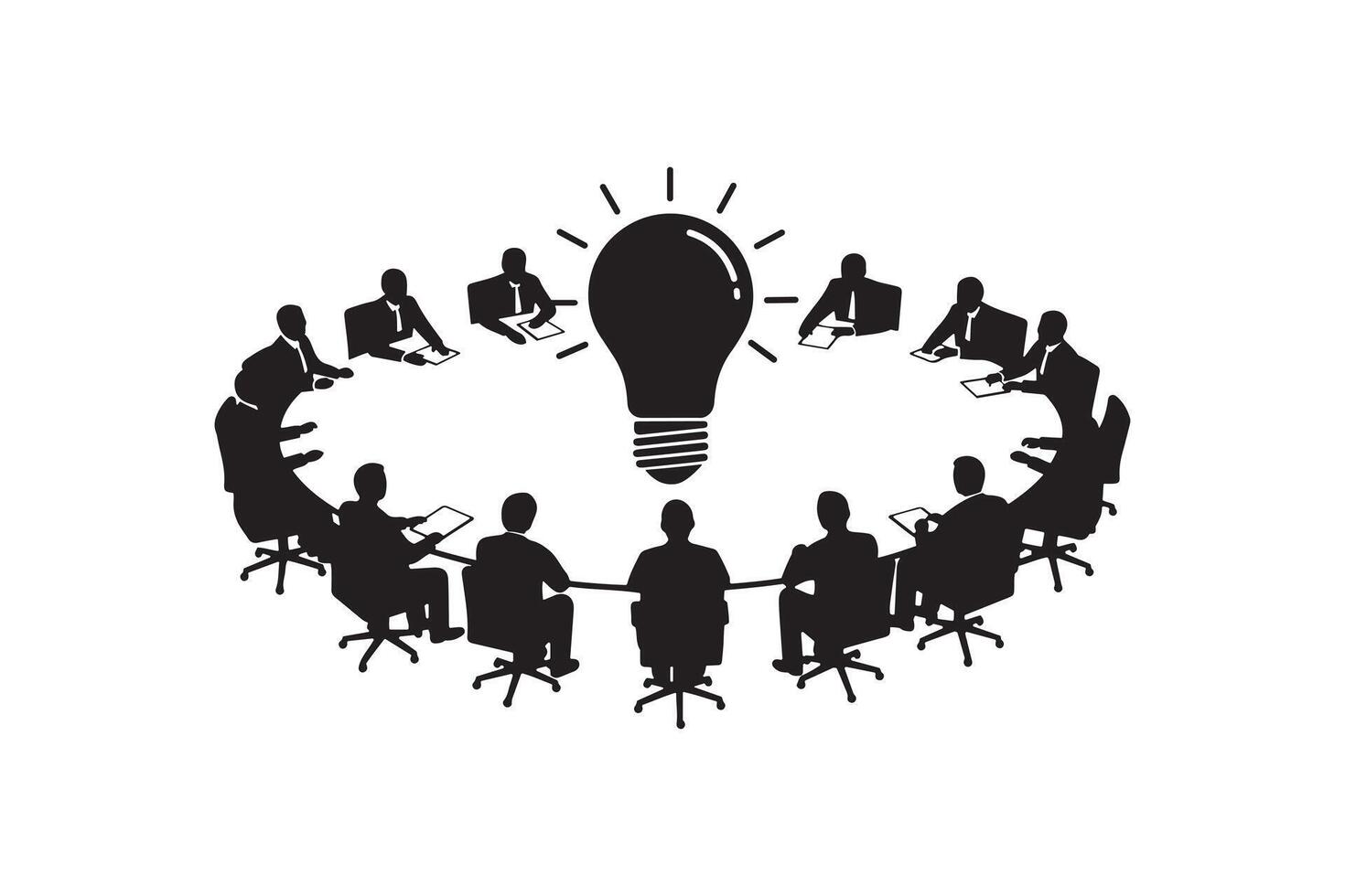Business Strategy Meeting Silhouette Light Bulb Idea Team Discussion Silhouette vector