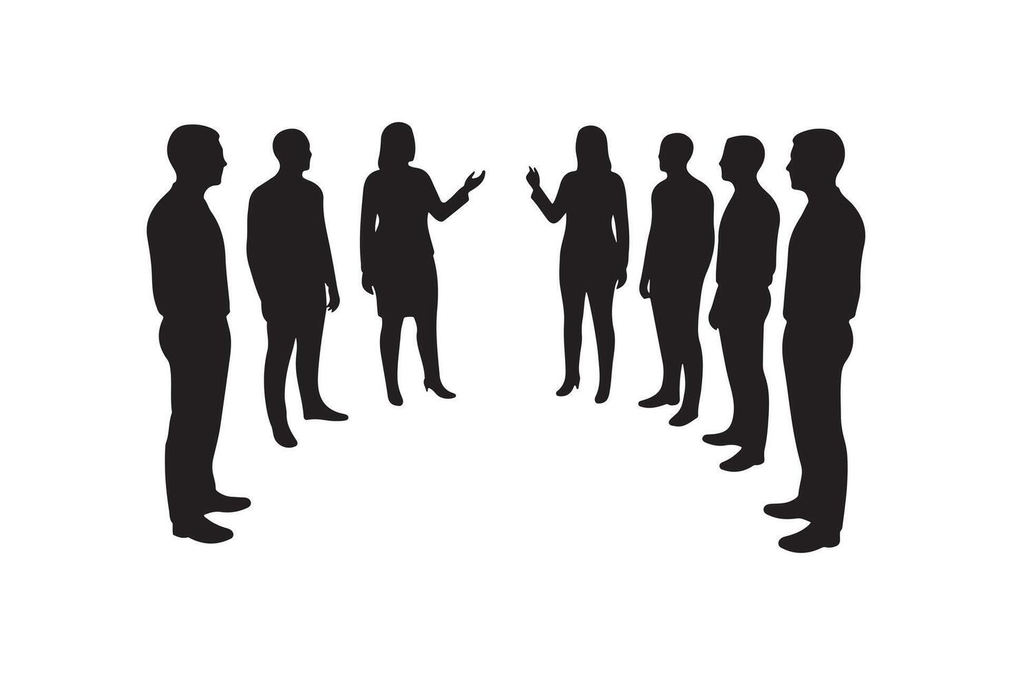 Team Members in Meeting Silhouette Community of people discussing vector
