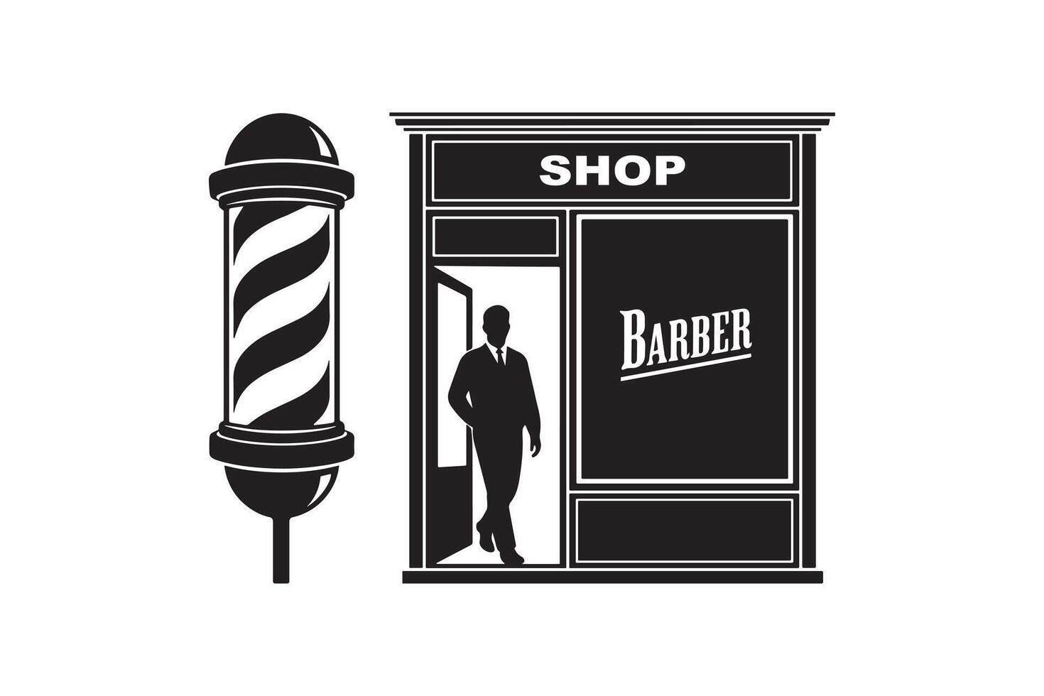 Barbershop Icon with Pole and Customer Silhouette Stylist Shop Entrance Symbol vector