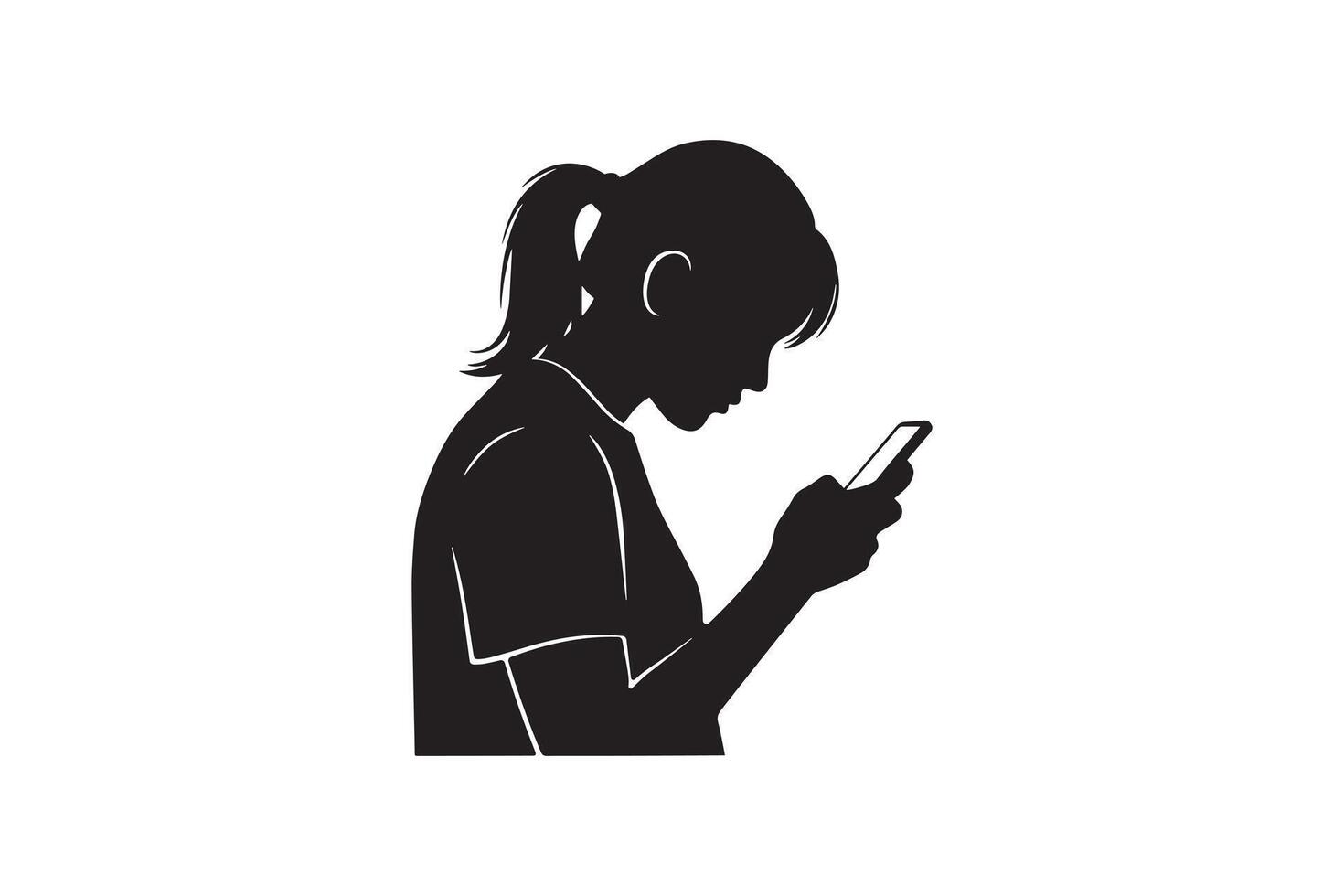 Girl Texting on Smartphone Silhouette Design Mobile Phone User Profile vector