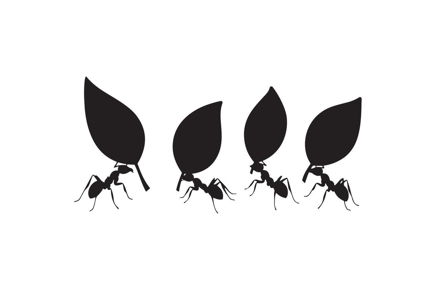 Team of Ants Carrying Leaves Silhouette Design vector