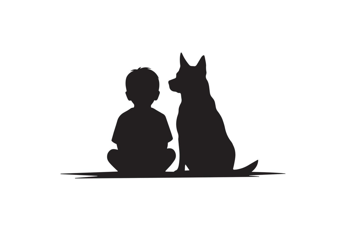 Boy and Dog Silhouette Art Friendship of Child and Dog vector
