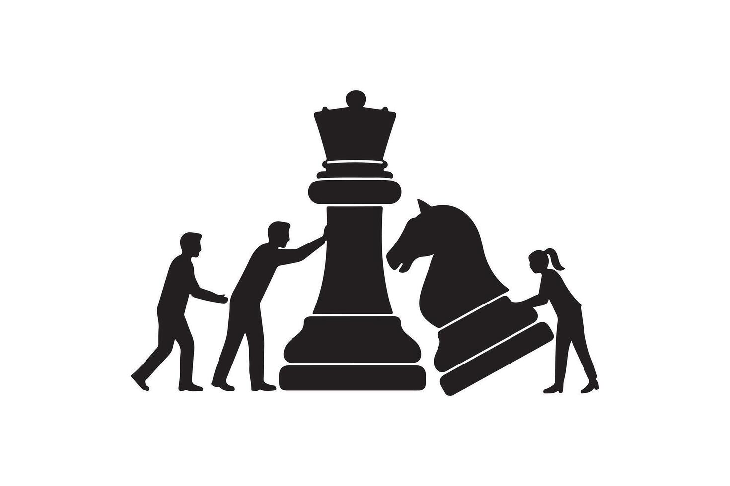 People Moving Chess Pieces Silhouette Art Chess Game Teamwork Concept Silhouette vector