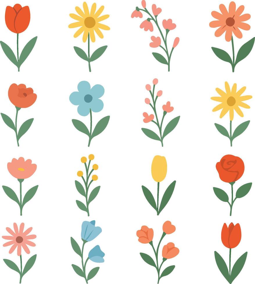 colorful floral set vector
