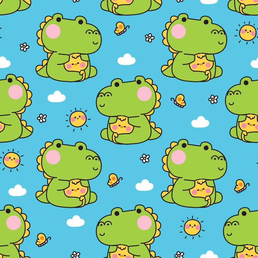 Cute dinosaurs pattern on blue background vector