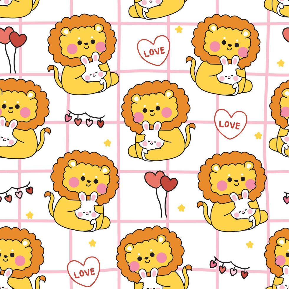 Lion and bunny pattern for kids vector